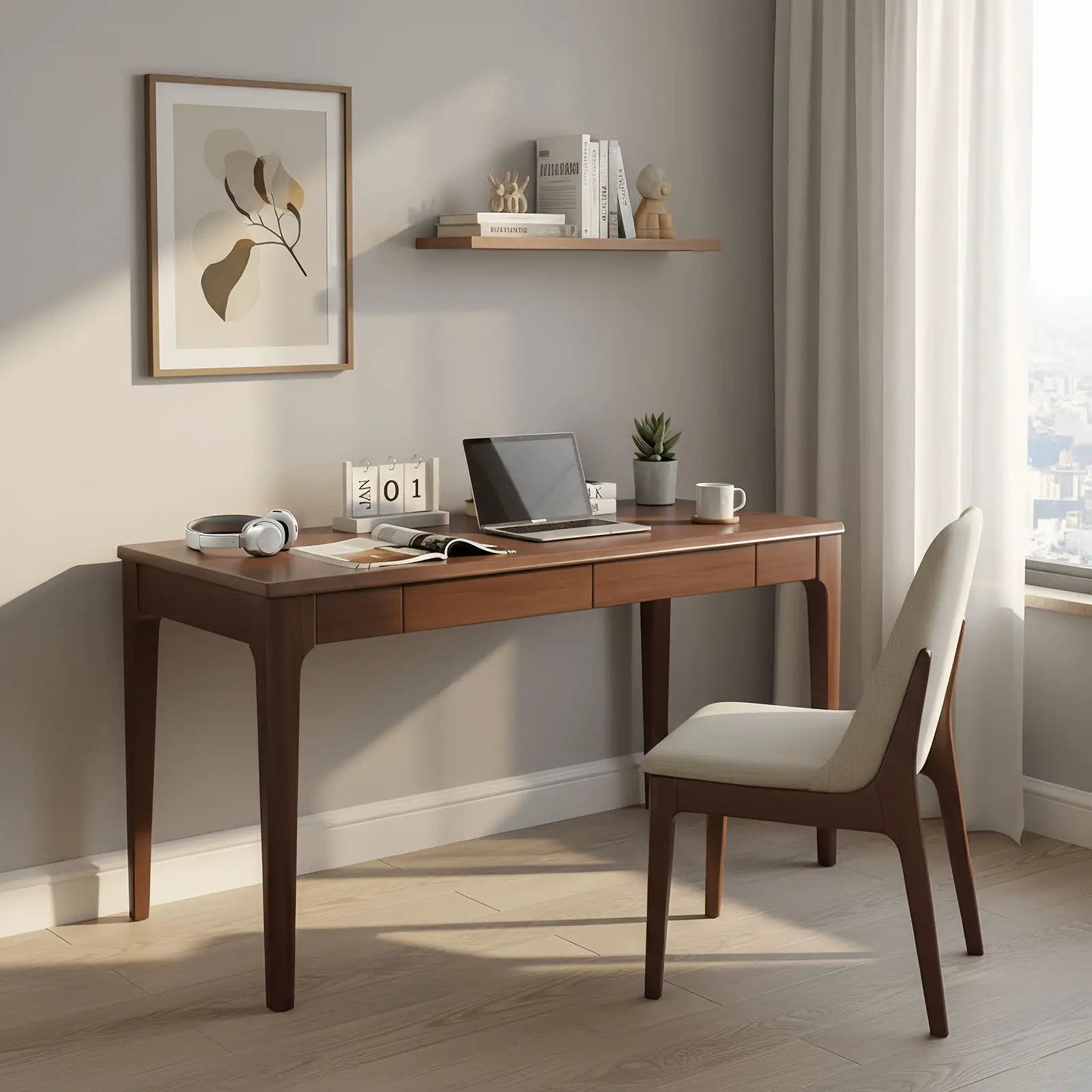 Desk With Drawers, Smooth Edge Design - Walnut by Unique Piece Furniture