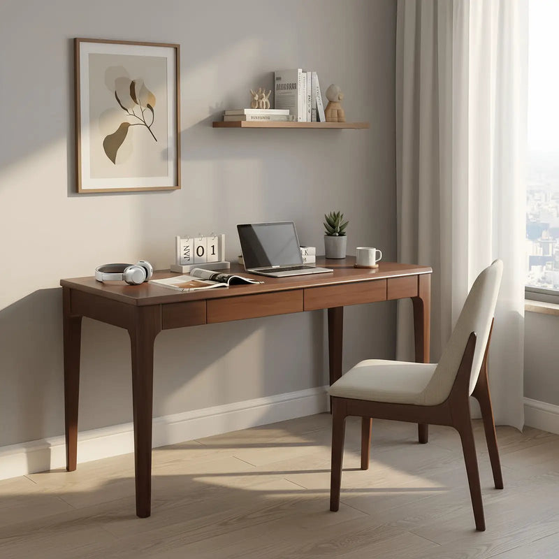 Desk With Drawers, Smooth Edge Design - Walnut by Unique Piece Furniture