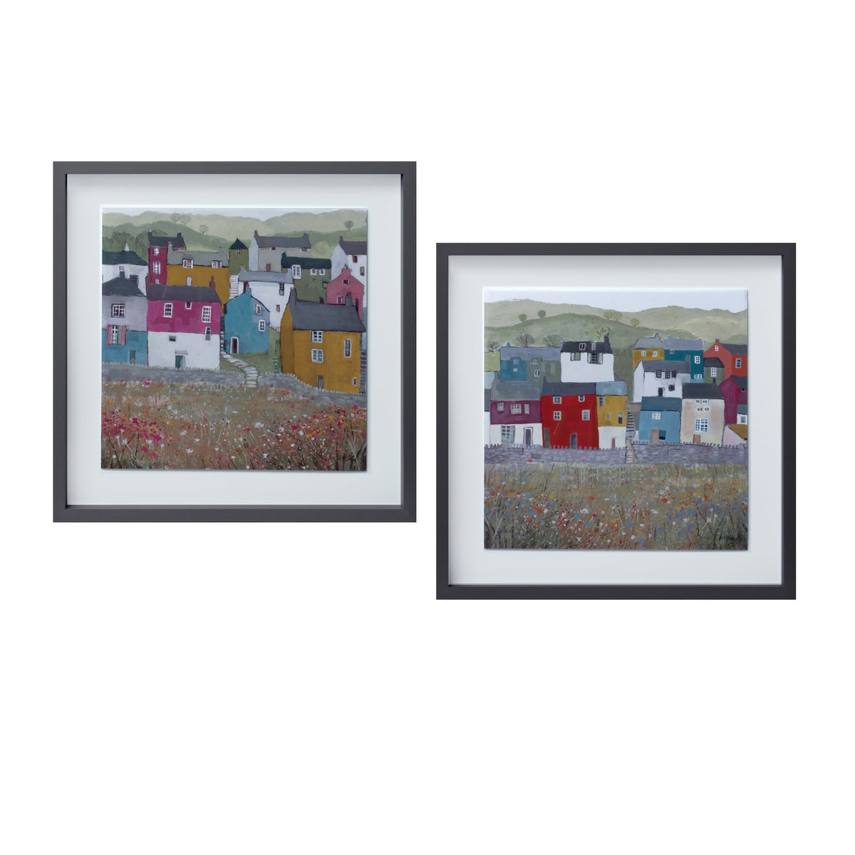 Wood framed house print (set of 2)