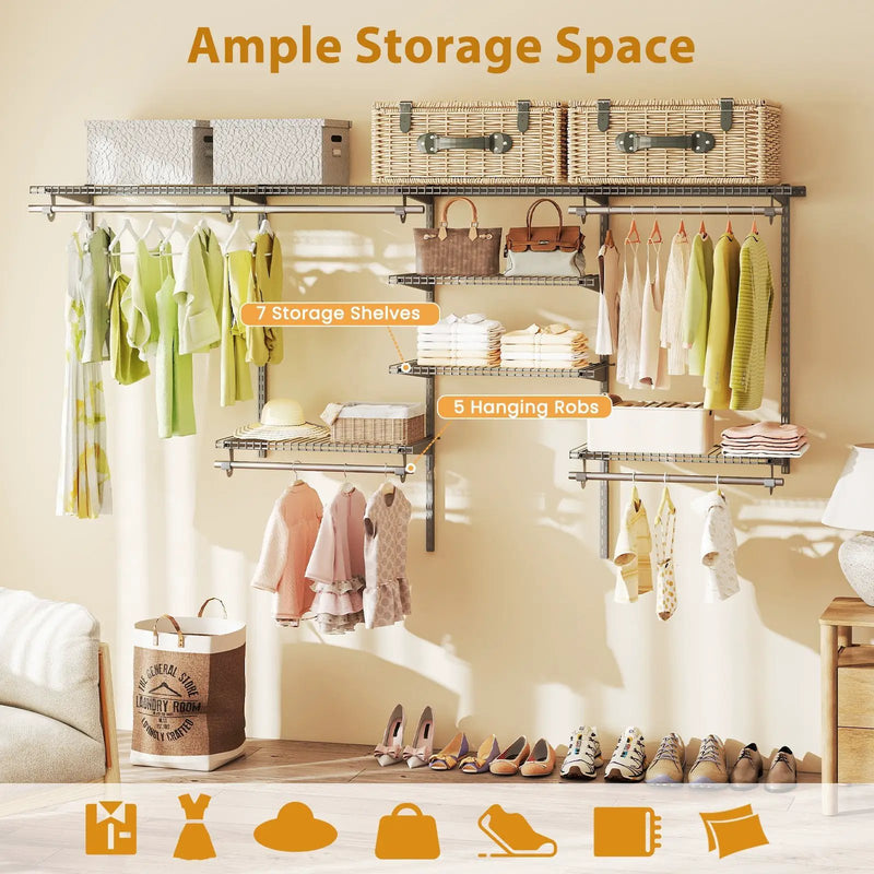 4-8 Feet Closet Organizers and Storage System with Hanging Rod for Laundry Bedroom by DirectDeals