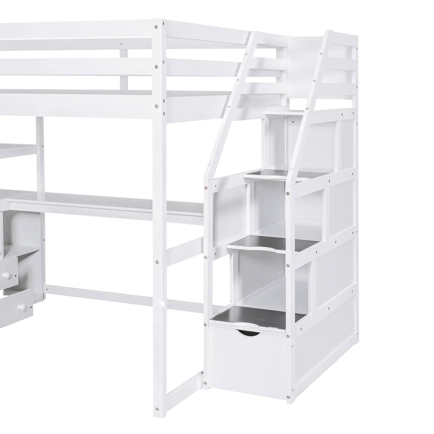 Loft Bed With Desk, Shelves, 2 Drawers, Storage Staircase by HouseOfZazla