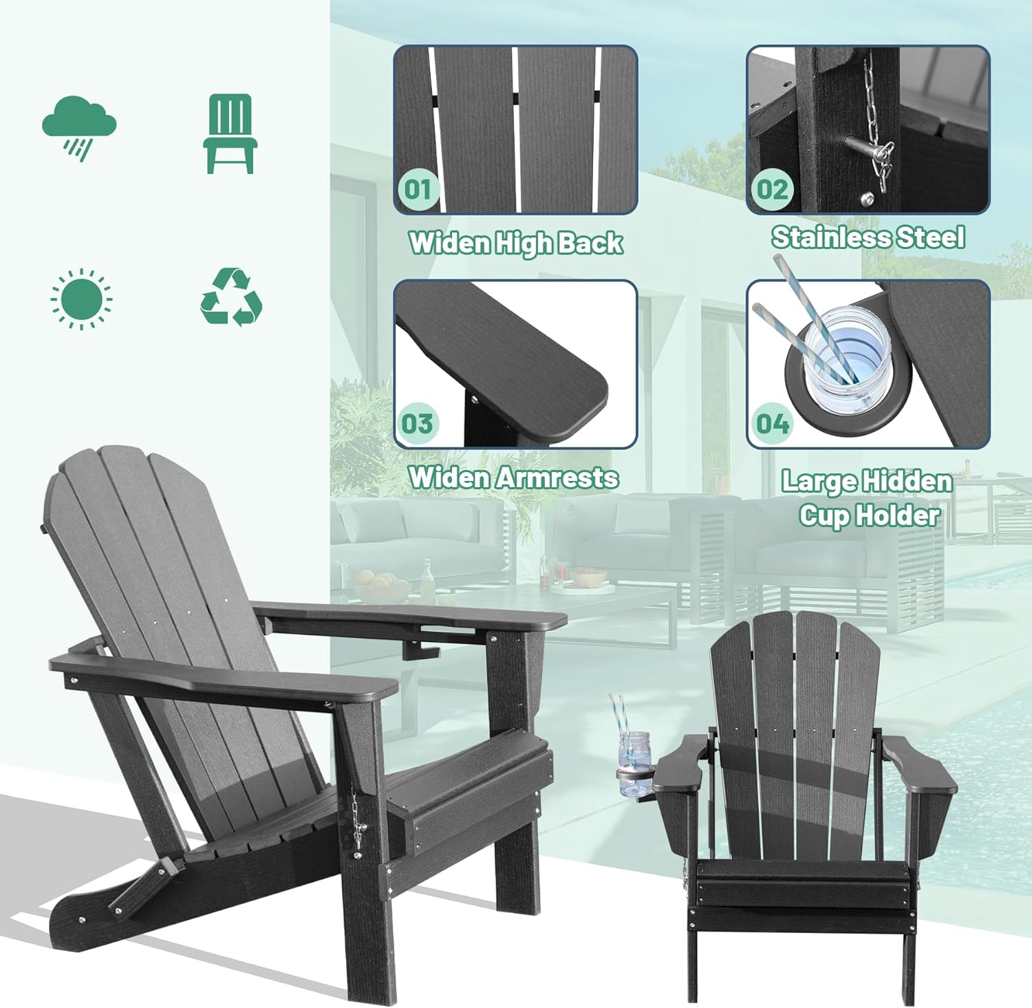 Adirondack Chair with Folding Design and Cup Holder - Gray by HouseOfZazla