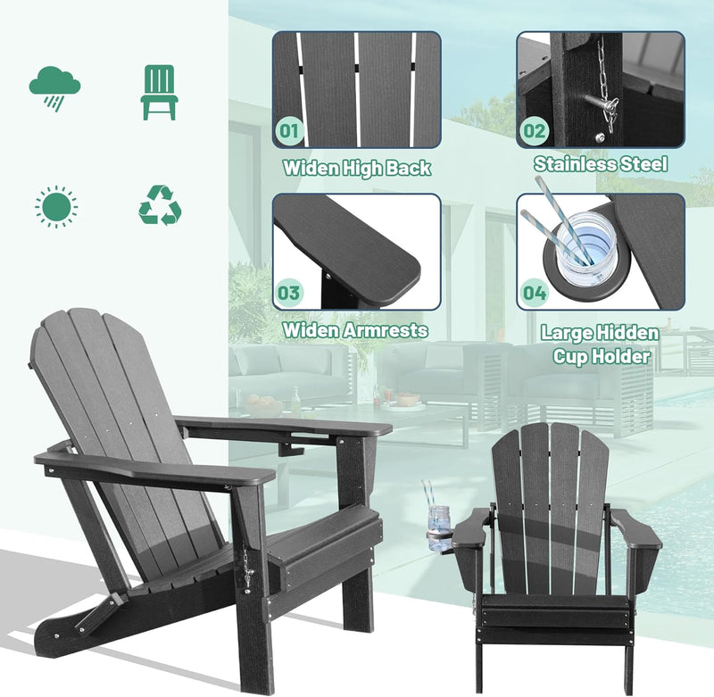 Adirondack Chair with Folding Design and Cup Holder - Gray by HouseOfZazla