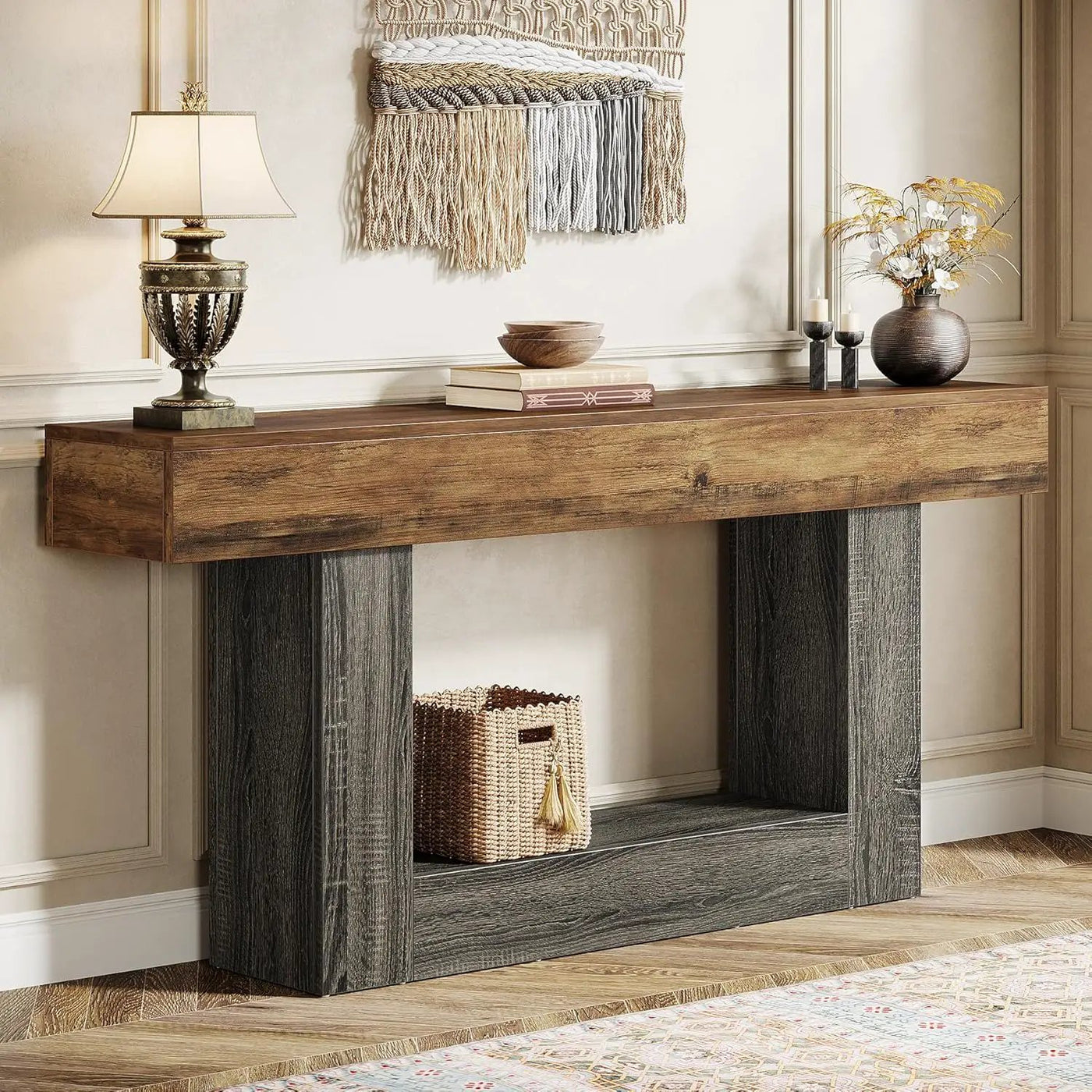 Console Table With 2 Tier Storage, U Shaped Base by HouseOfZazla