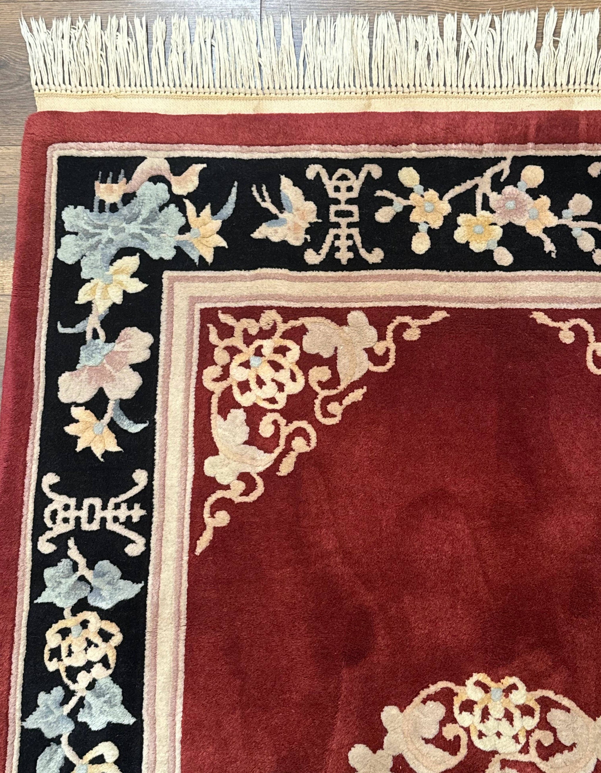 Chinese Wool Rug 4x6, Maroon and Black, Butterflies, Chinese Oriental Carpet, 90 Line Rug by Jewel Rugs