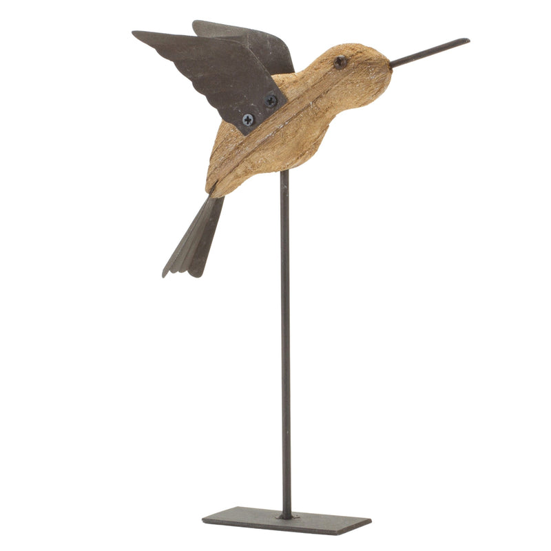 Natural Fir Wood Bird Figurine with Rustic Metal Accents (Set of 2), photo 2 of 4