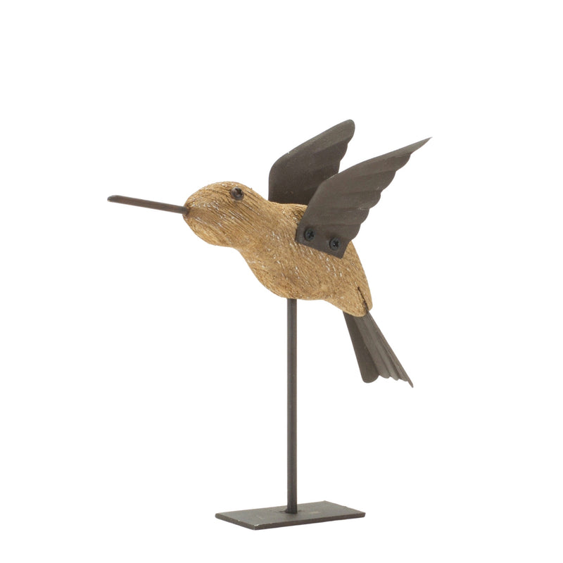 Natural Fir Wood Bird Figurine with Rustic Metal Accents (Set of 2), photo 3 of 4