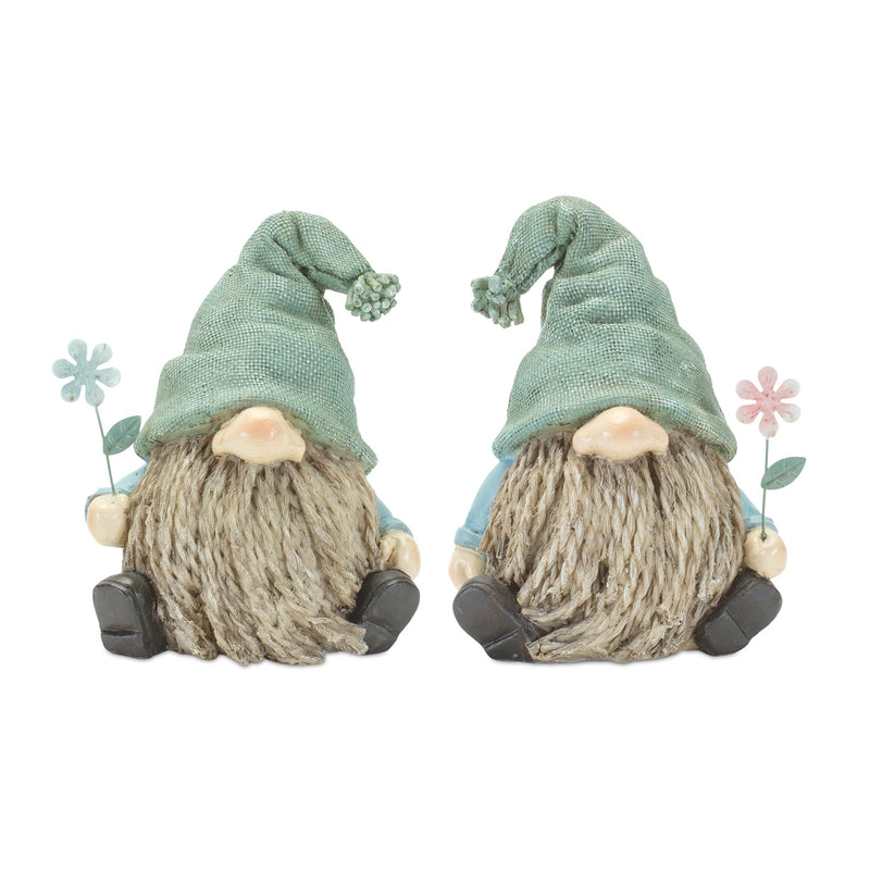 Stone Garden Gnome Figurine with Flower Stem Accent (Set of 4), photo 3 of 5