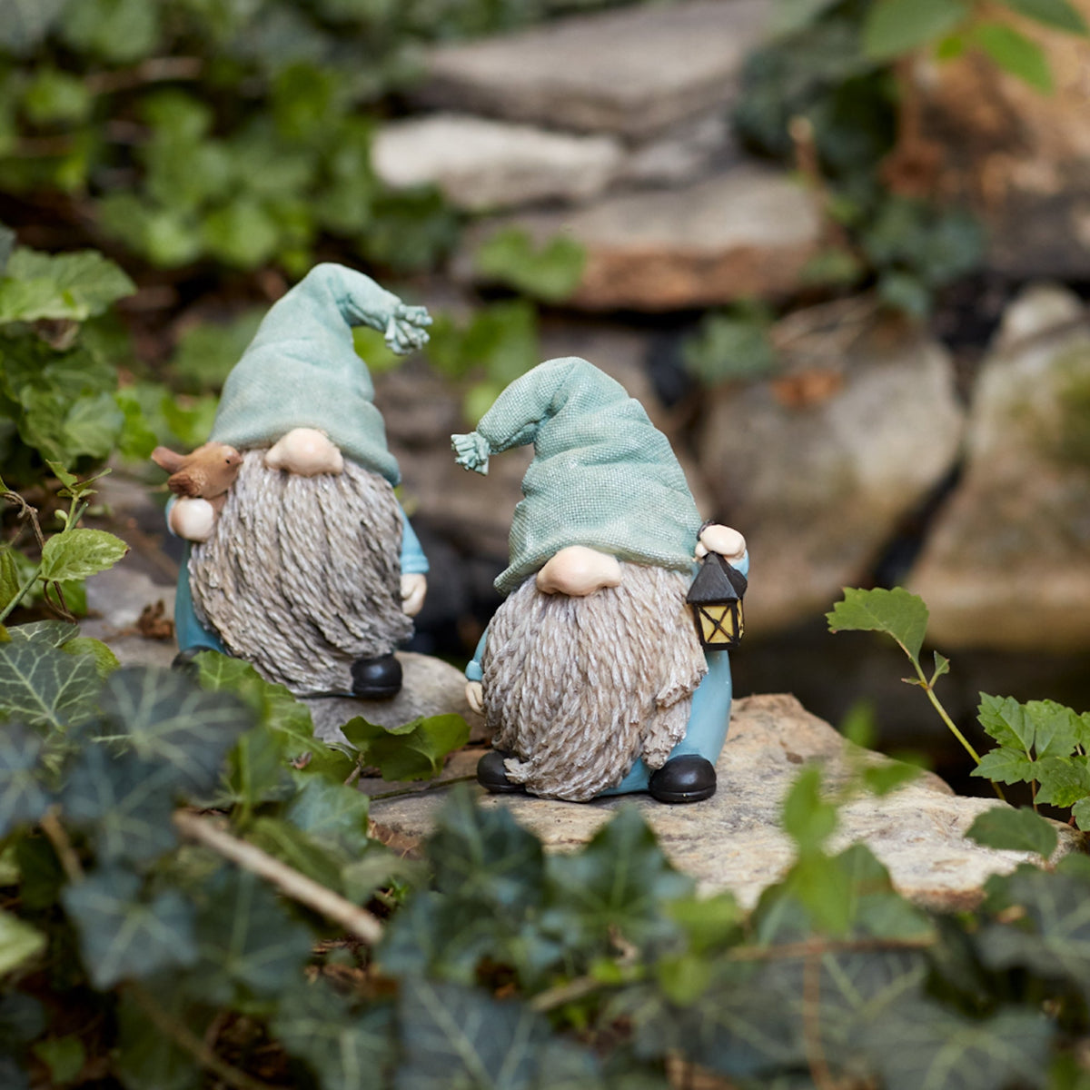 Stone Garden Gnome Figurine with Bird and Lantern Accent (Set of 4), photo 5 of 5