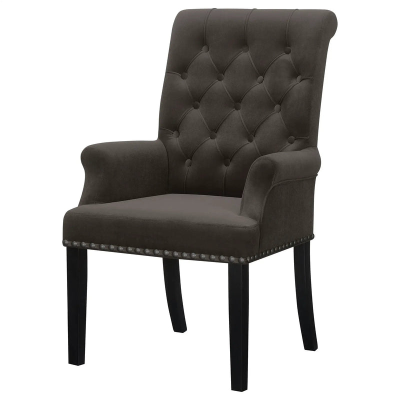 Alana Velvet Upholstered Dining Arm Chair Brown by Unique Piece Furniture