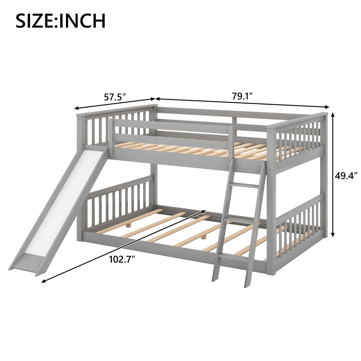Bunk Bed with Convertible Slide and Ladder - White or Dark Gray, photo 29 of 40