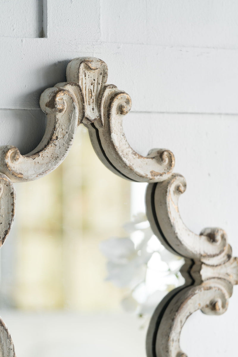 Artistic Diamond Scrollwork Wall Mirror with Fir Wood Frame - Antique White, photo 6 of 8