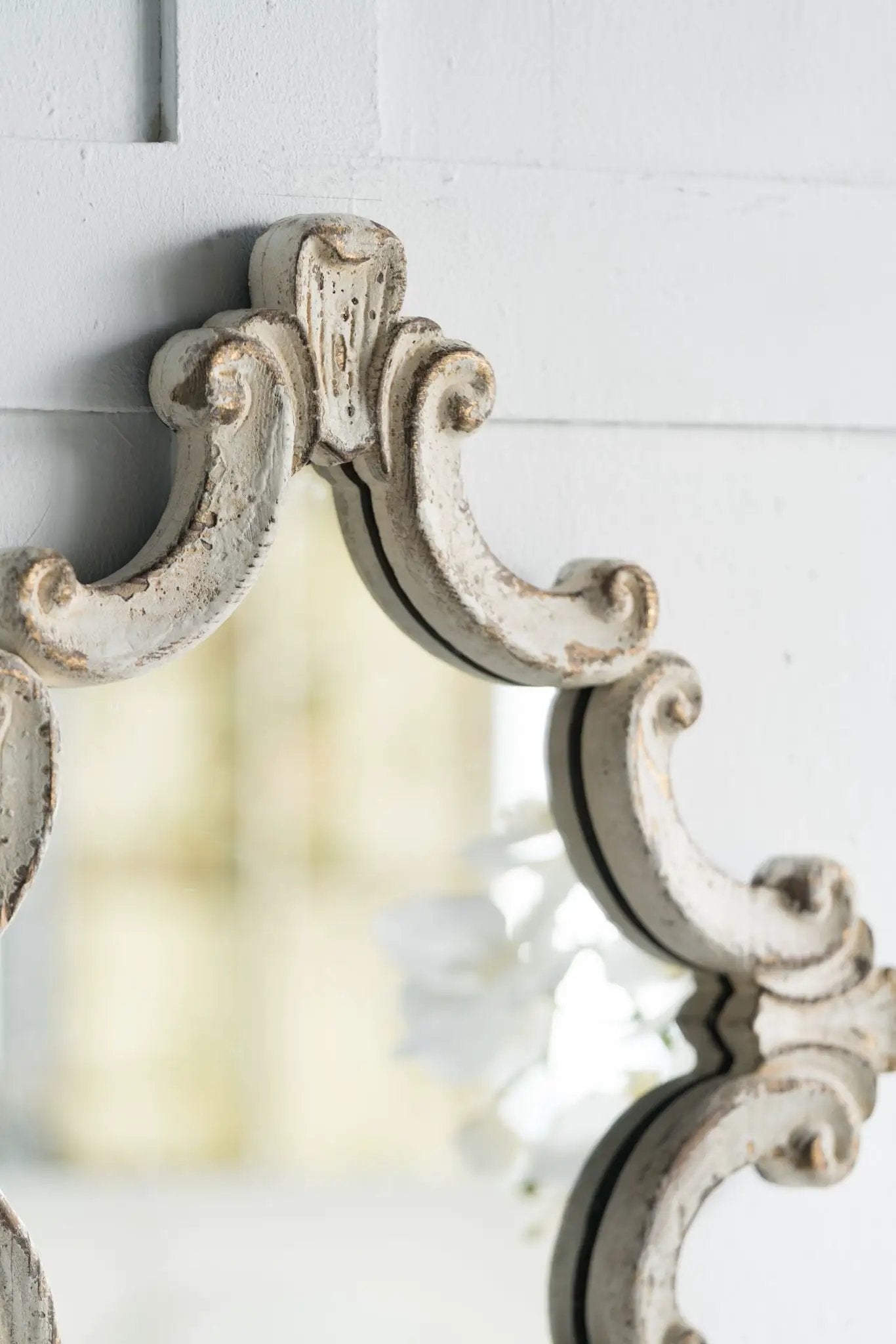 Artistic Diamond Scrollwork Mirror, Home Accent Mirror For Living Room, Entryway, Bedroom, Office - Antique White by HouseOfZazla