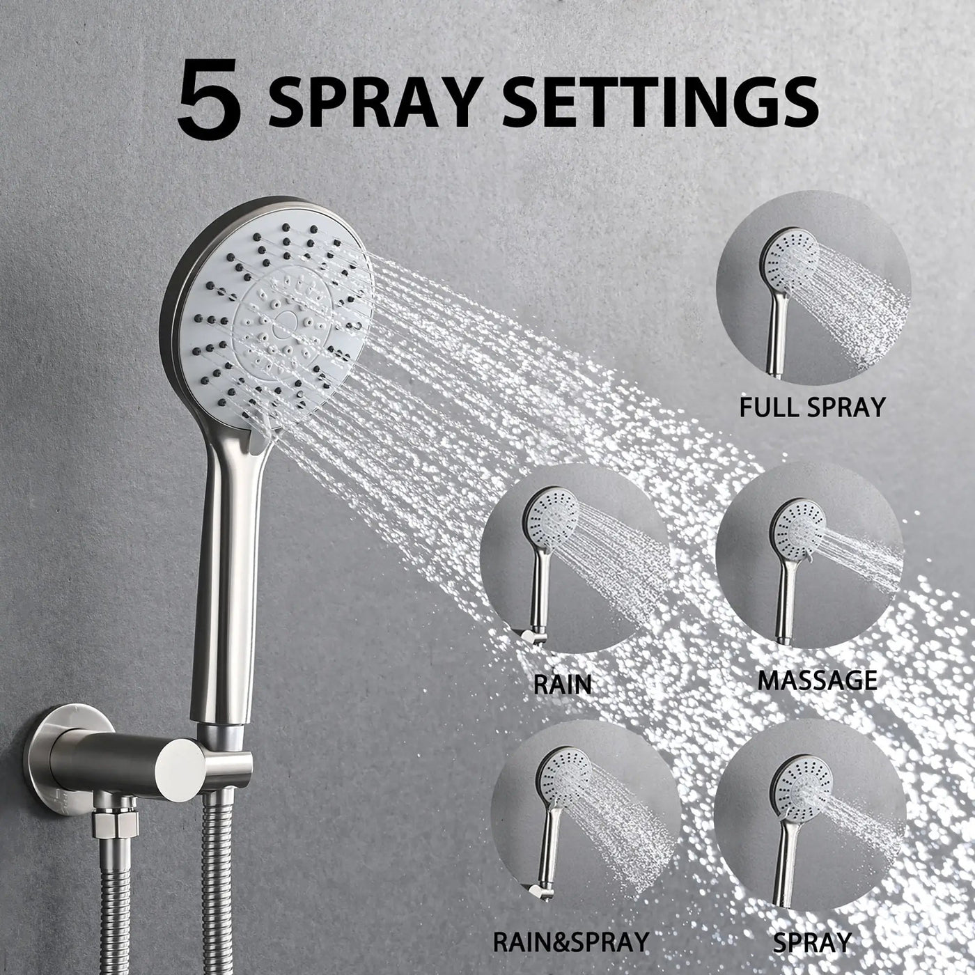 Wall Mounted Shower Set With High Pressure 10" Rain Shower Head And 5 Function Handheld Shower Head by HouseOfZazla