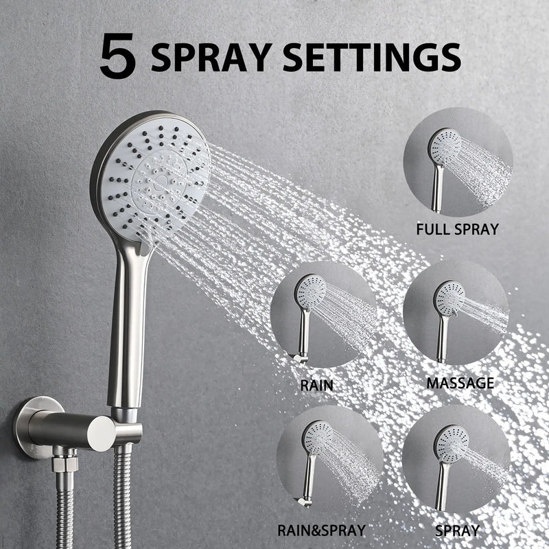 Wall Mounted Shower Set With High Pressure 10" Rain Shower Head And 5 Function Handheld Shower Head by HouseOfZazla