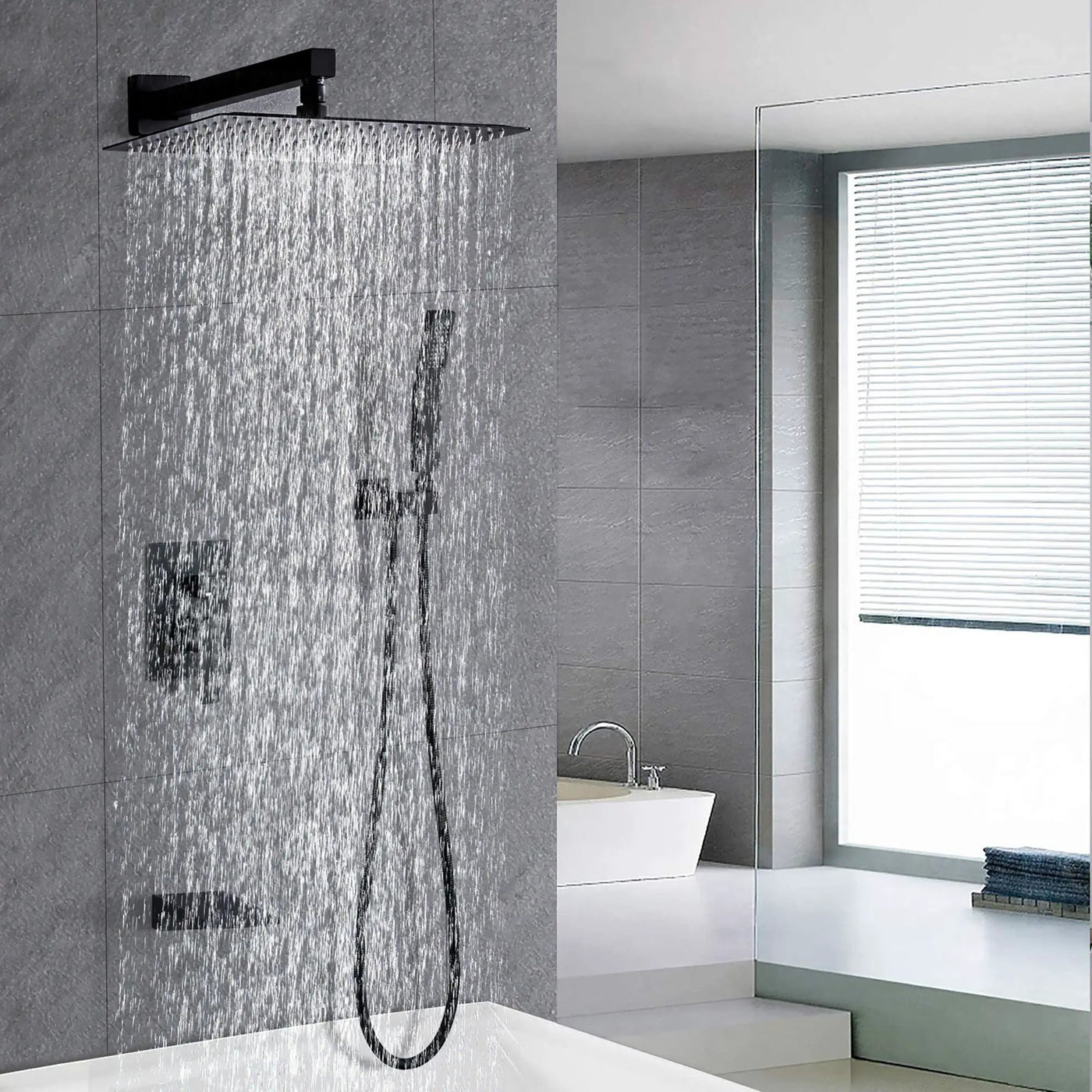 Tub Shower Faucet Set With 12" Rain Shower Head And Handheld Spray Combo by HouseOfZazla