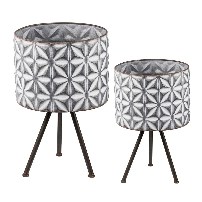 Metal Planter Stand, Round Galvanized Farmhouse Planter (Set of 2) - Gray by HouseOfZazla