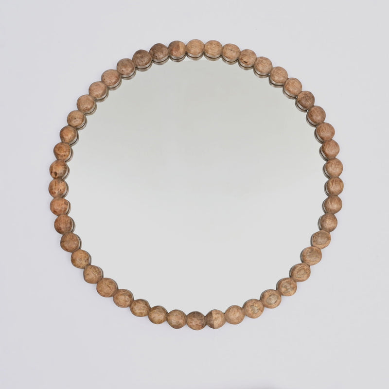 Decorative Round Hanging Wall Mirror with Bead Design Frame - Natural, photo 4 of 6