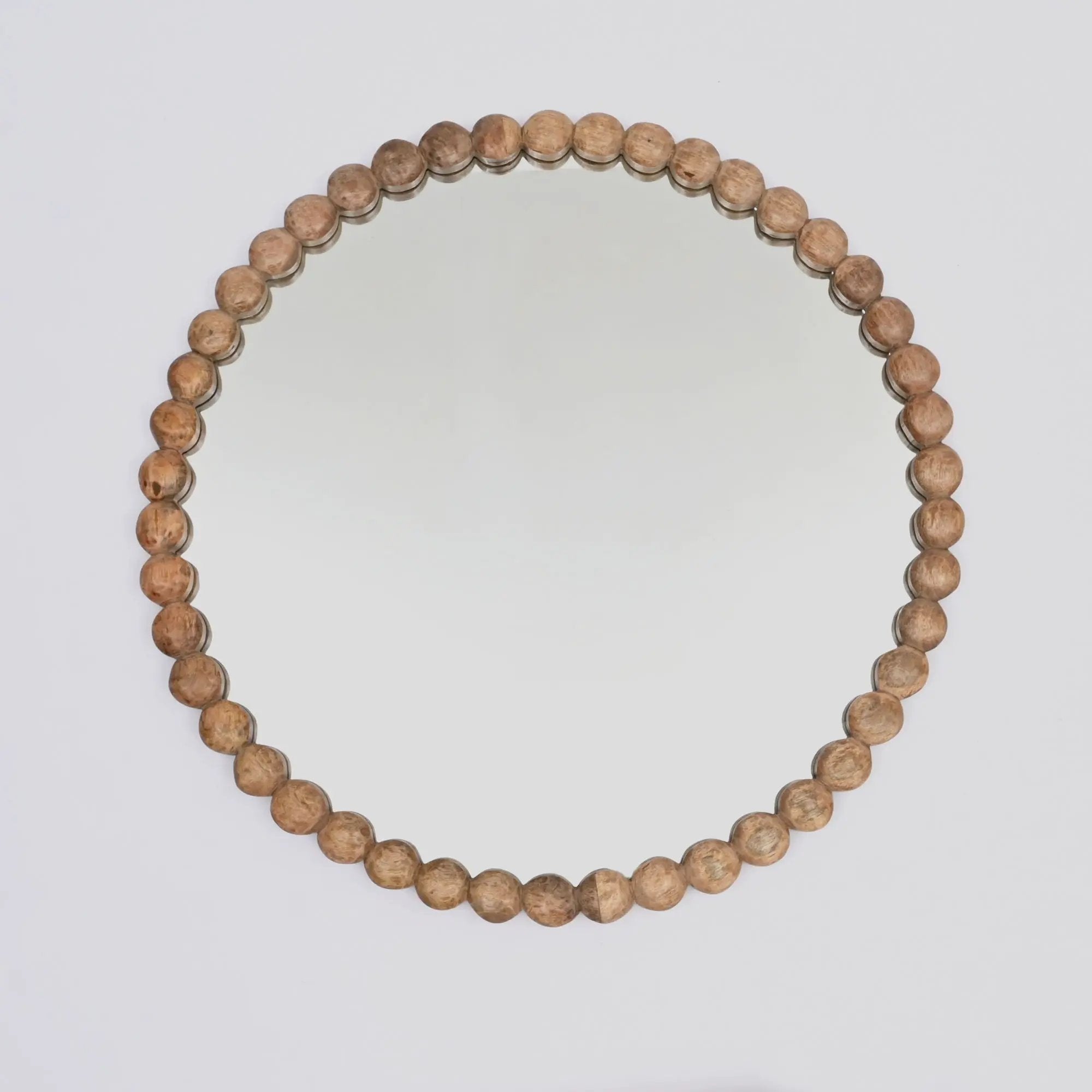 Decorative Round Hanging Wall Mirror With Bead Design Frame - Natural by Unique Piece Furniture