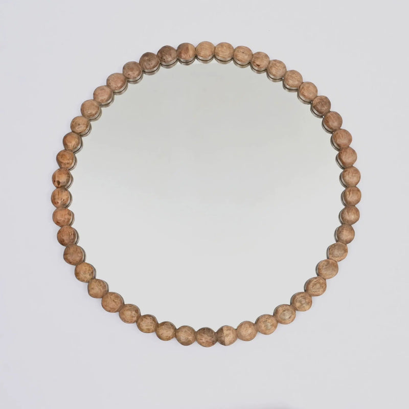 Decorative Round Hanging Wall Mirror With Bead Design Frame - Natural by Unique Piece Furniture