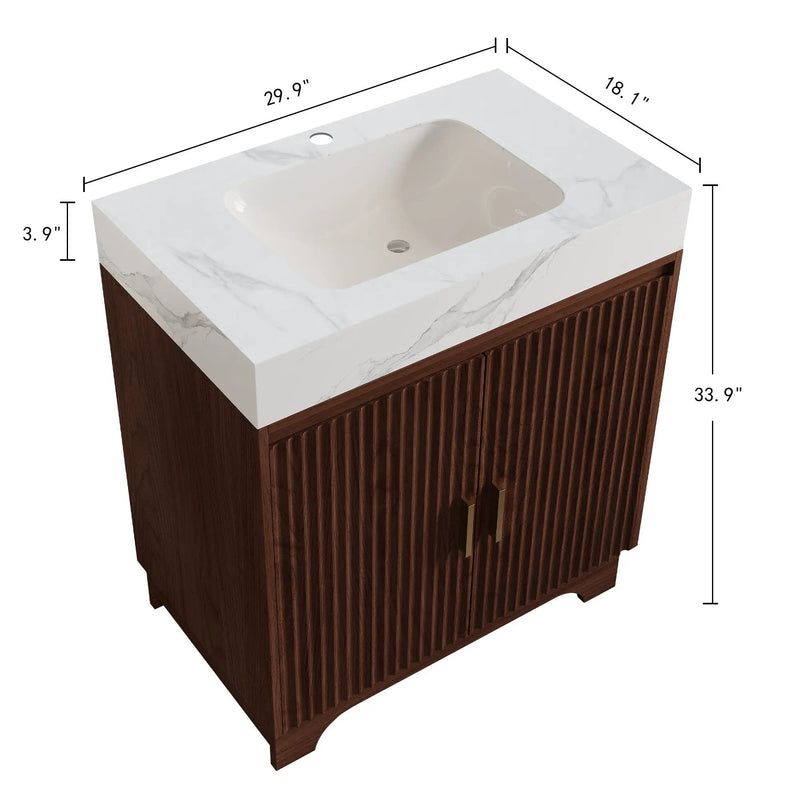 30" Freestanding Sintered Stone Countertop Bathroom Vanity with Ceramic Sink by HouseOfZazla