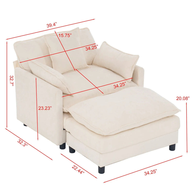 Accent Chair With Ottoman - Beige by Unique Piece Furniture