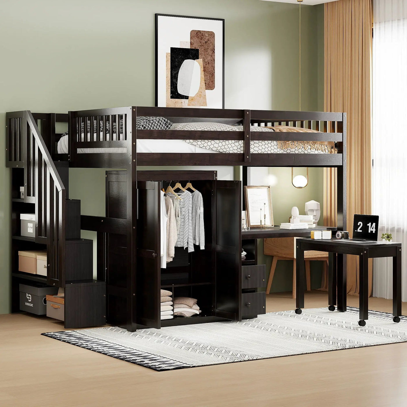 Loft Bed With Stairs, Bookshelf, Drawers, Desk & Wardrobe, Space Saving Multifunctional Furniture by Unique Piece Furniture