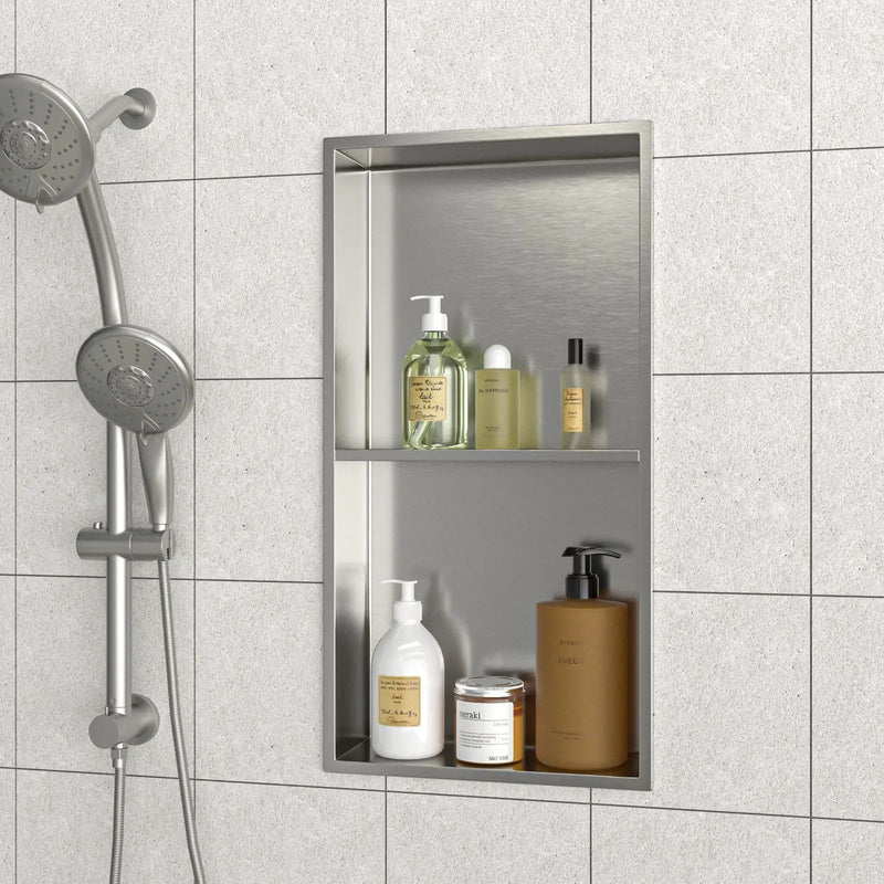 Modern Stainless Steel Shower Niche Double Shelf For Bathroom by HouseOfZazla