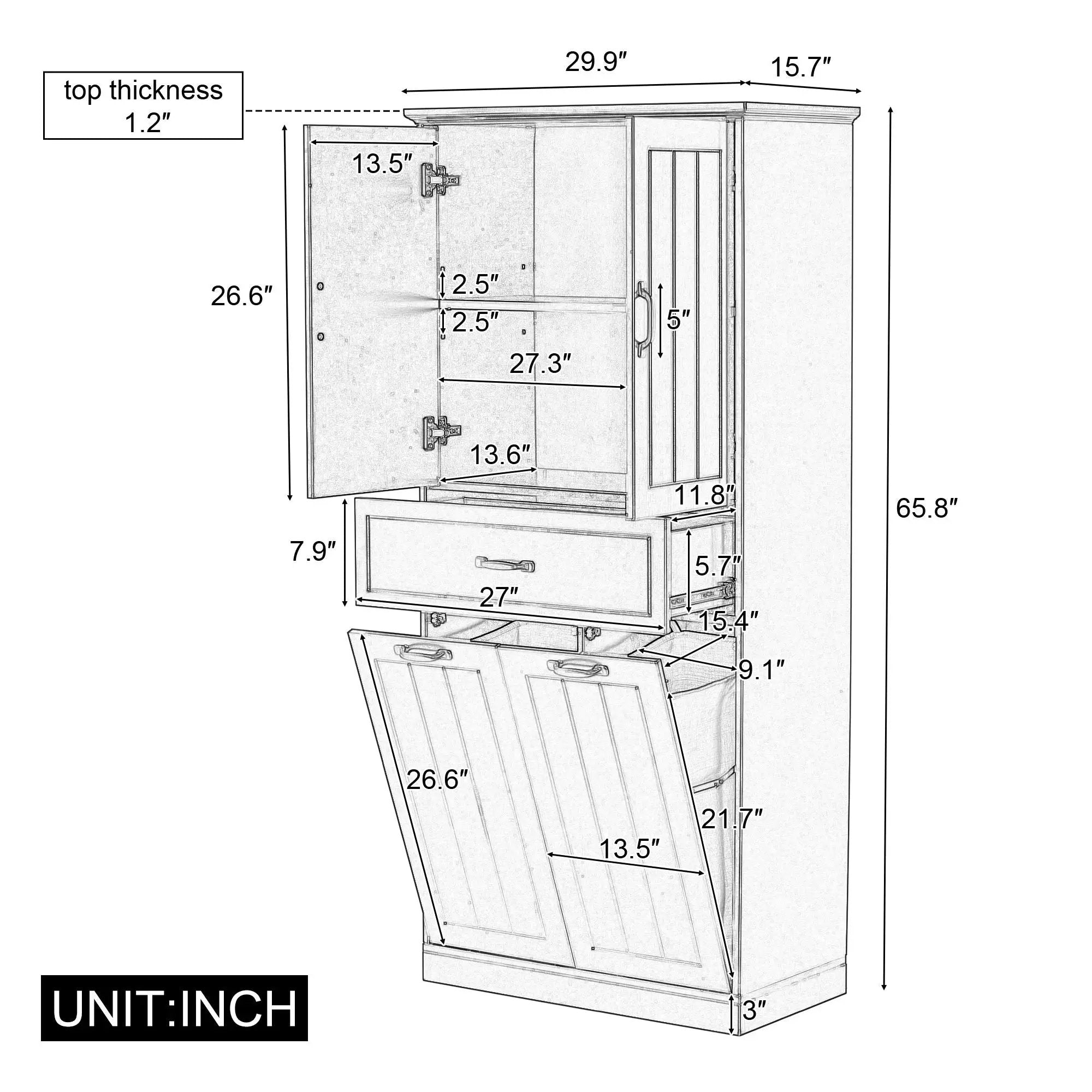 Modern Bathroom Storage Cabinet with Two Laundry Baskets, One Drawer, Adjustable Shelf by HouseOfZazla