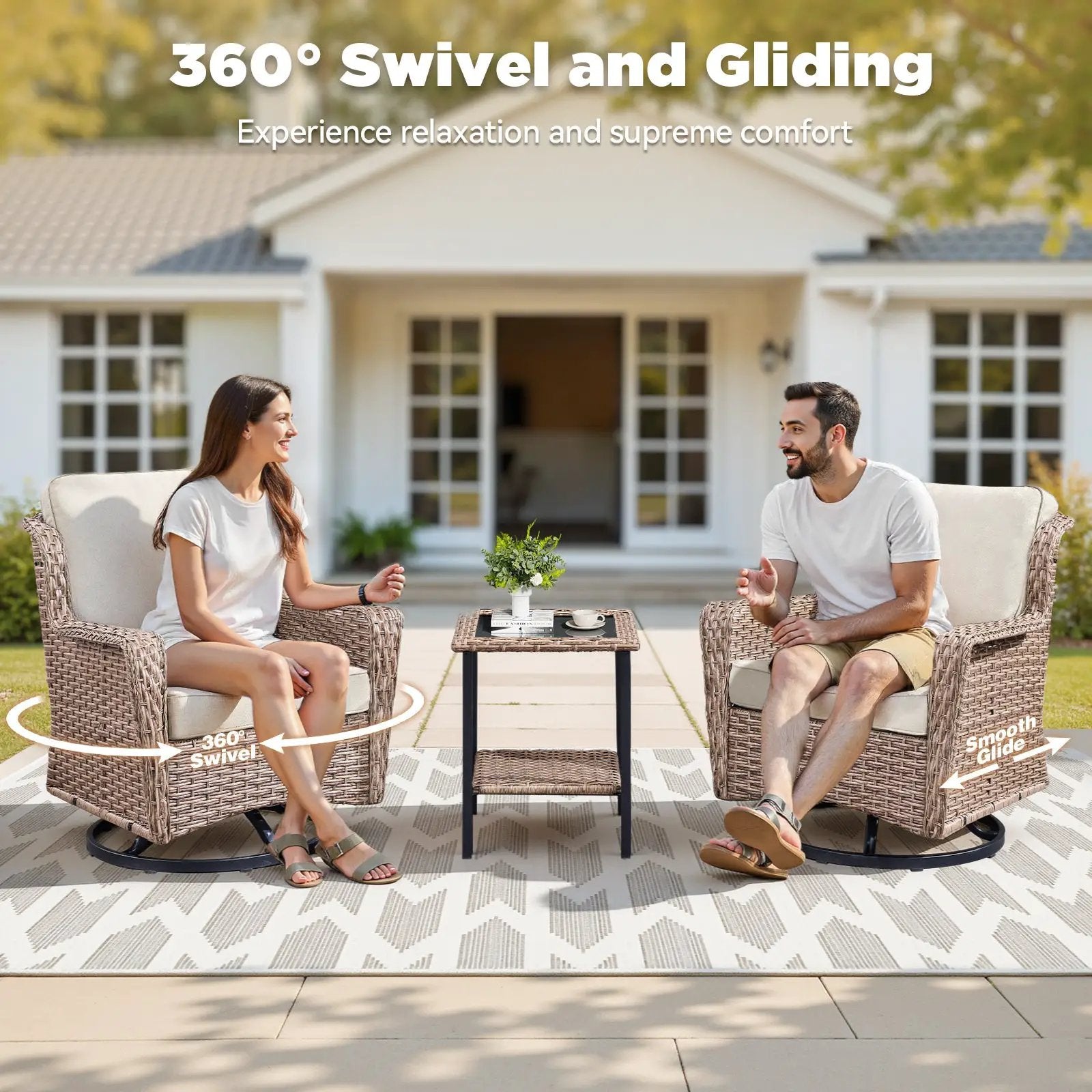 2-Person Outdoor Wicker Swivel Rocker Seating Group by HouseOfZazla