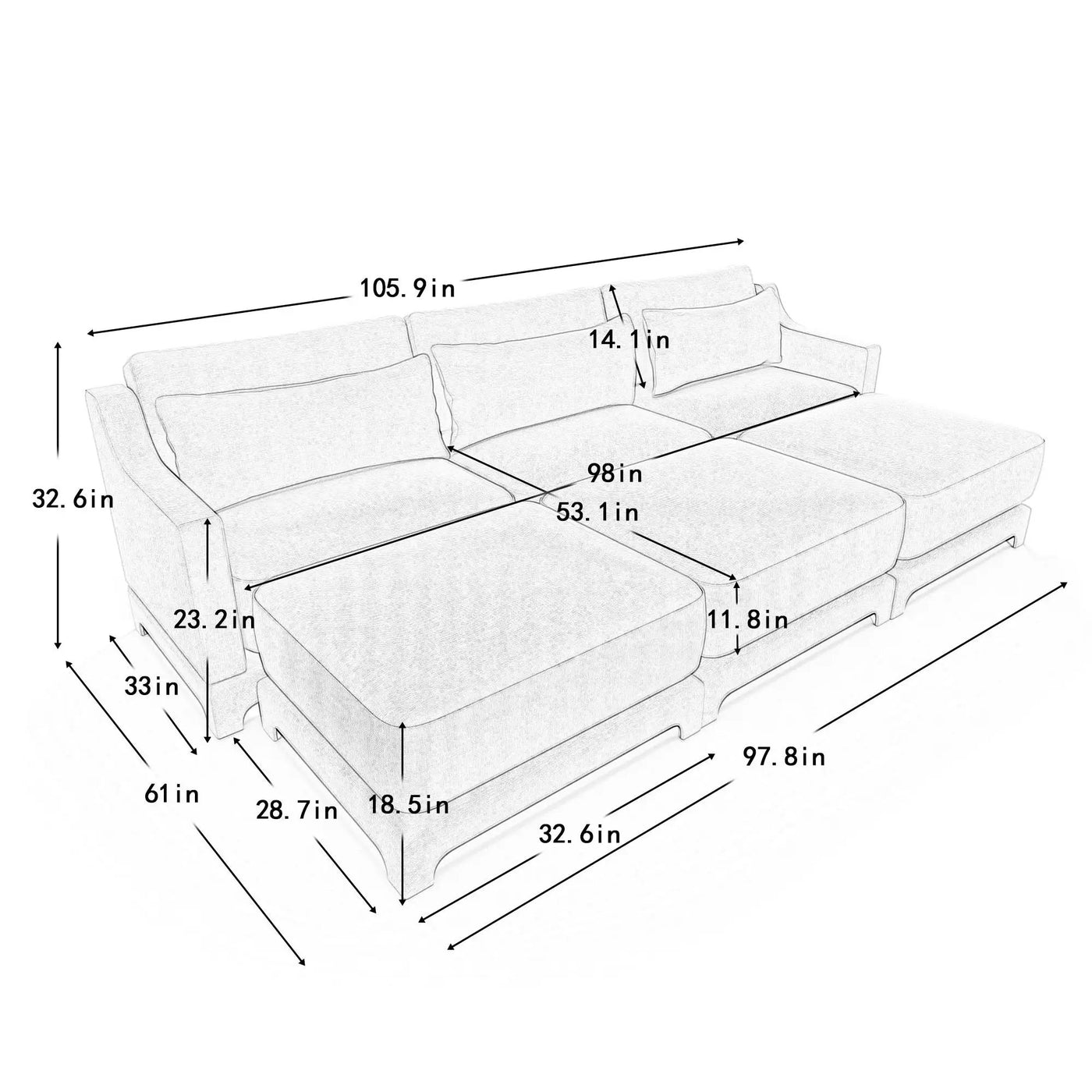 Stylish Sofa With Ottoman And Lumbar Pillows, Ergonomic Design by Unique Piece Furniture