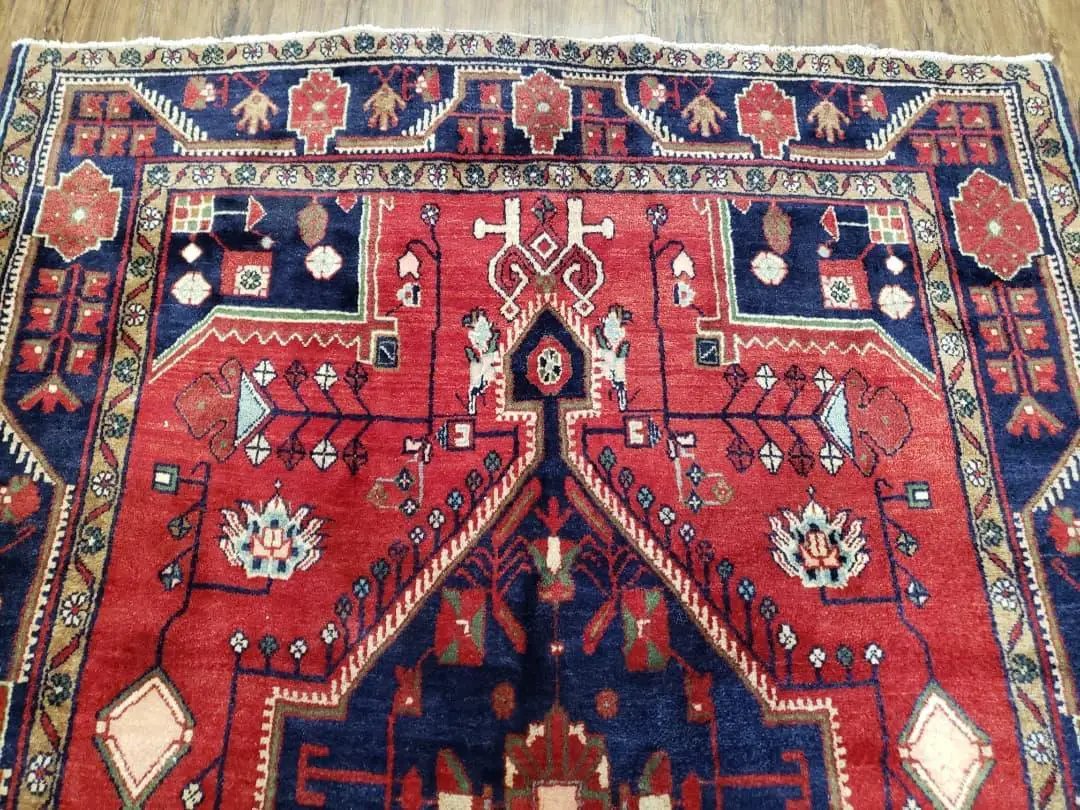 Antique Persian Zanjan Nahavand Heriz Rug, Red & Blue, Hand-Knotted, 5' x 9' 7" by Jewel Rugs