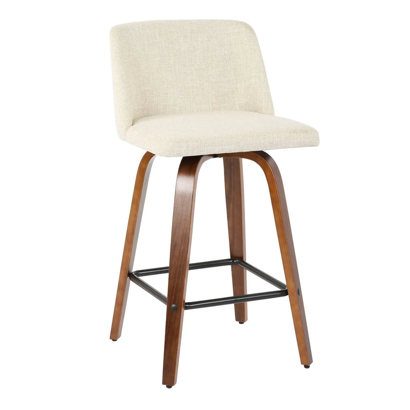 Toriano - Mid-Century Modern Counter Stool, Square Footrest (Set of 2) - Walnut / Cream by HouseOfZazla