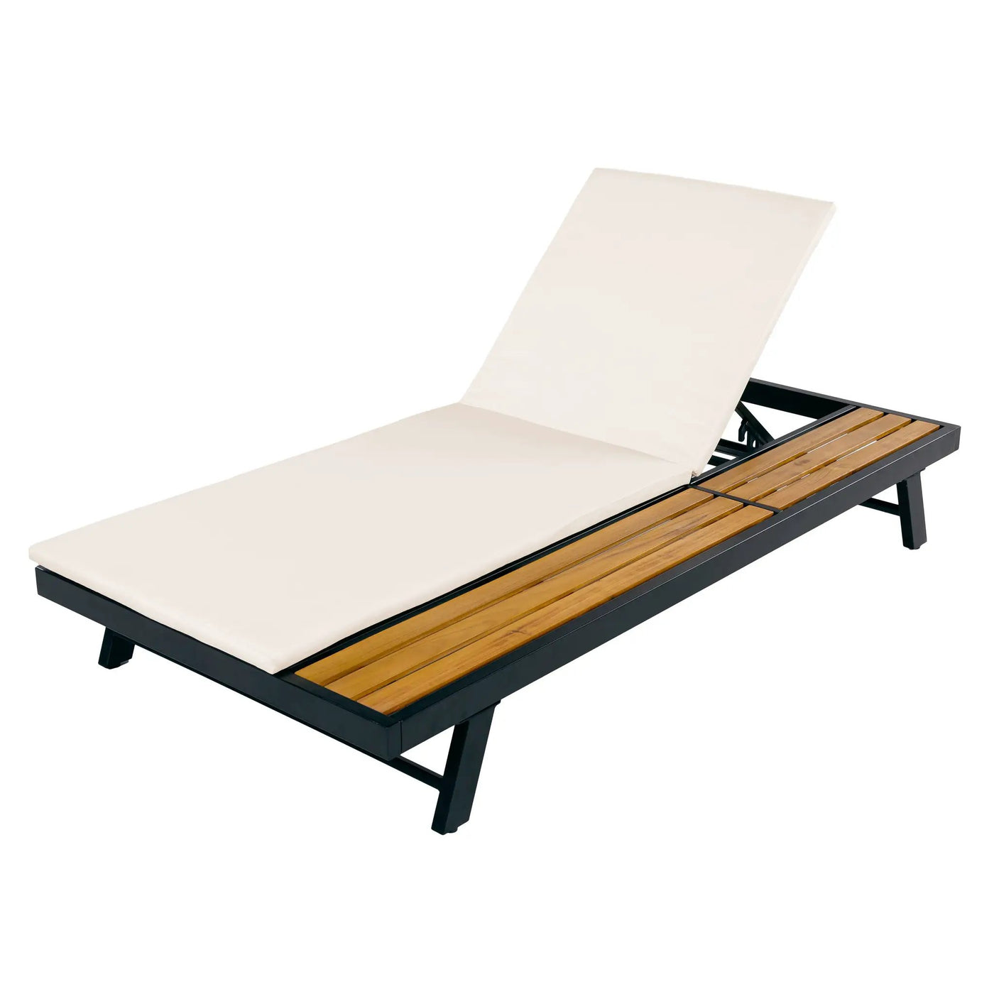 Black Iron and Teak Finish Outdoor Chaise Lounge Set by HouseOfZazla