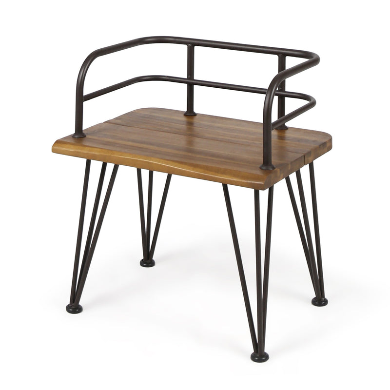 Industrial Wood and Metal Patio Chair Set of 2 with Acacia Wood Seat - Teak Finish, photo 8 of 10