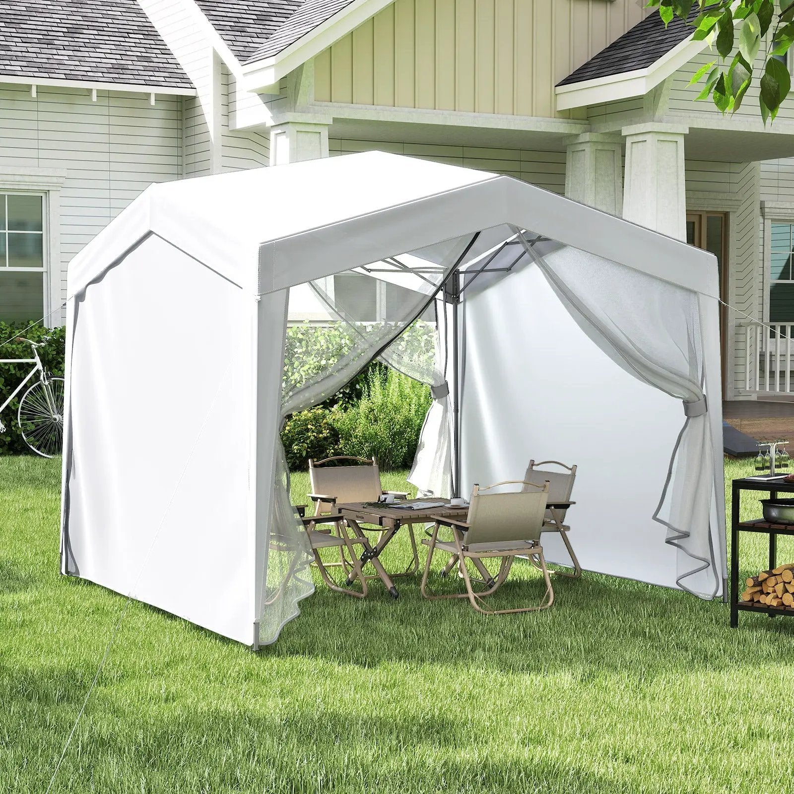 Pop up Canopy Tent wiht 4 Sidewalls Mesh Netting Wheeled Bag-White by DirectDeals