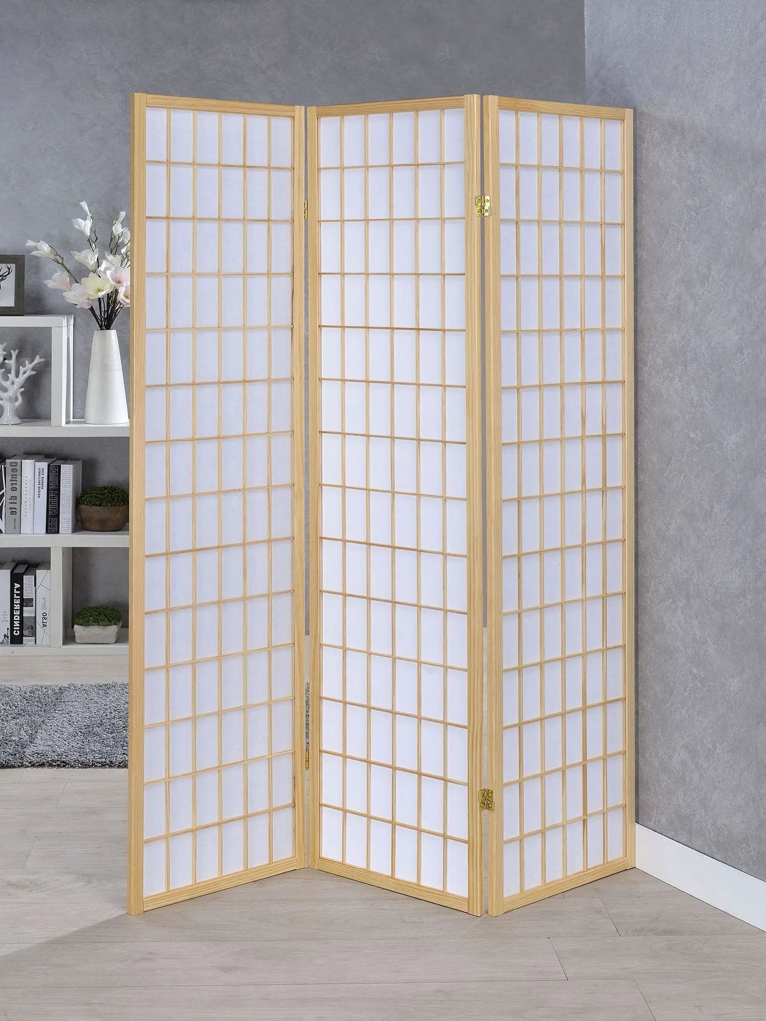 Carrie 3-Panel Room Divider Folding Shoji Screen Natural by Unique Piece Furniture