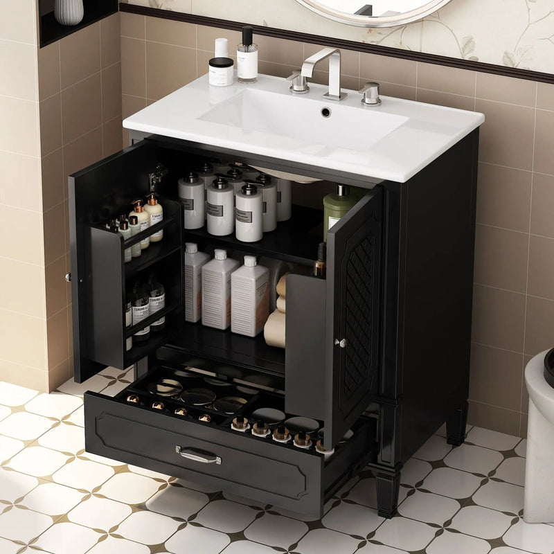 Vintage Style Bathroom Vanity With Sink, Multi-Functional Storage, Soft-Closing Door by HouseOfZazla