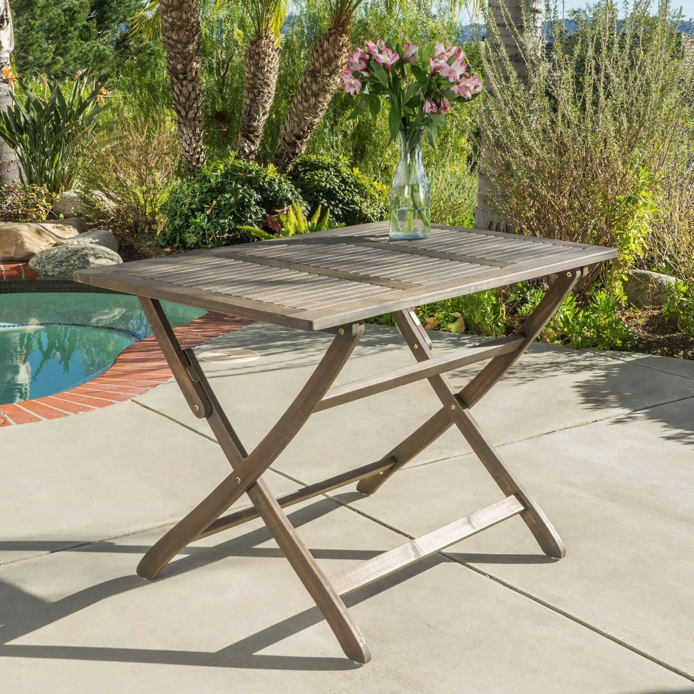 Blissique Outdoor Foldable Wood Dining Table With Slat Design by HouseOfZazla