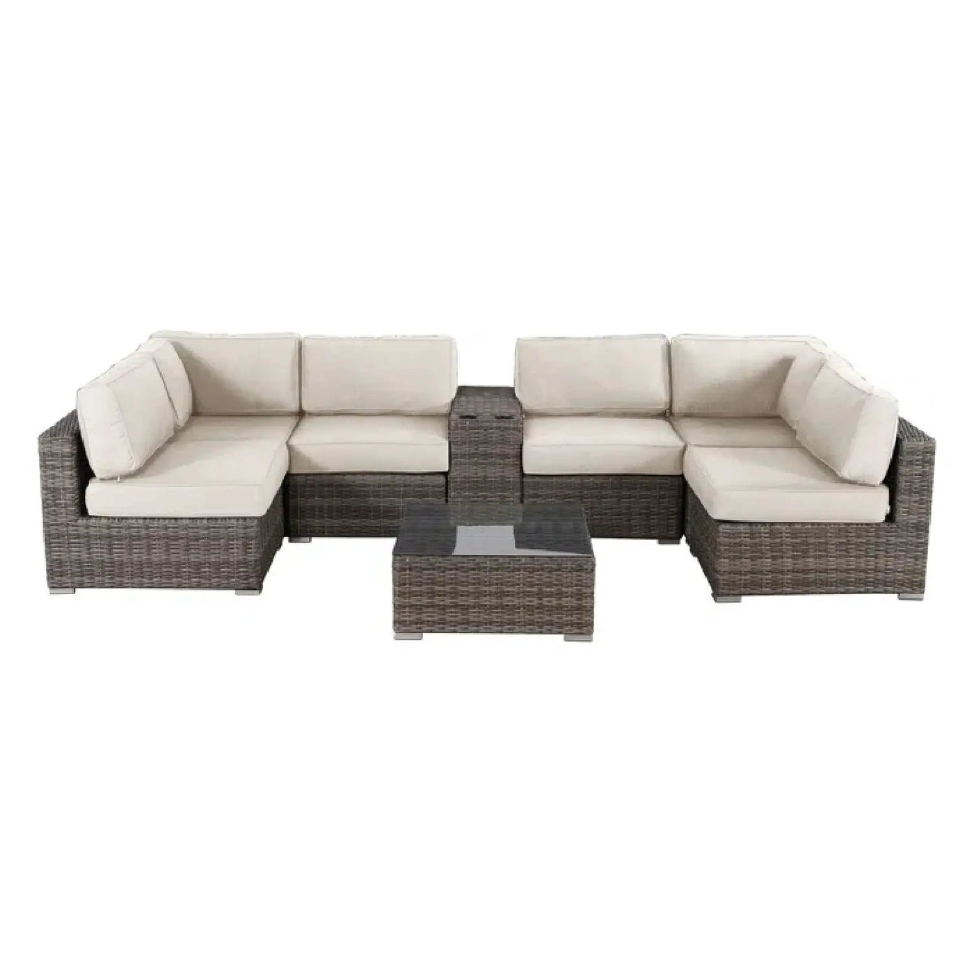 Elegant 4 Person Wicker Patio Seating Set With Cushions And Glass Top Table by Unique Piece Furniture