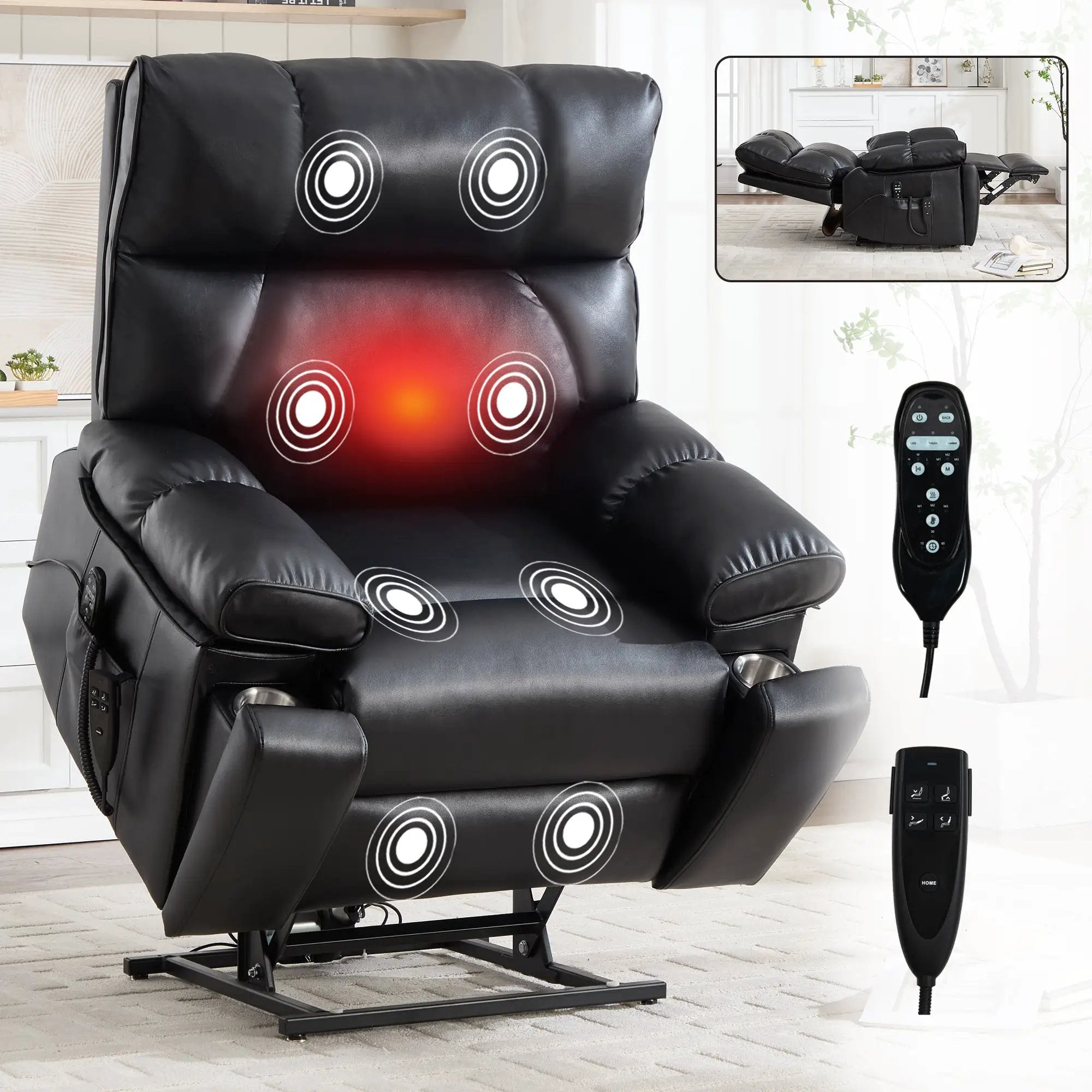 Black Leatheraire Heat Massage Recliner by HouseOfZazla