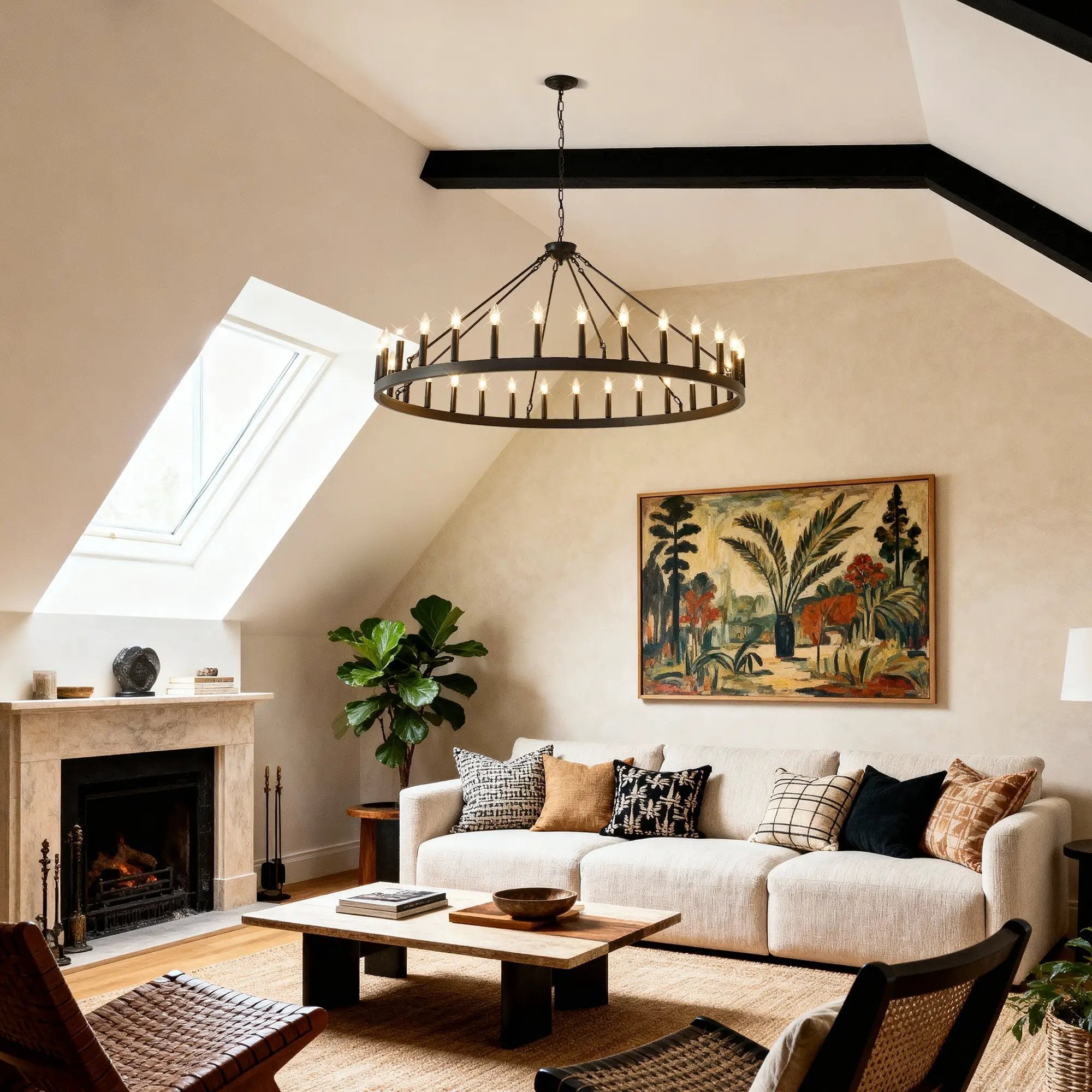 53.15 Inch Matte Black Wagon Wheel Chandelier with 30 Lights by HouseOfZazla