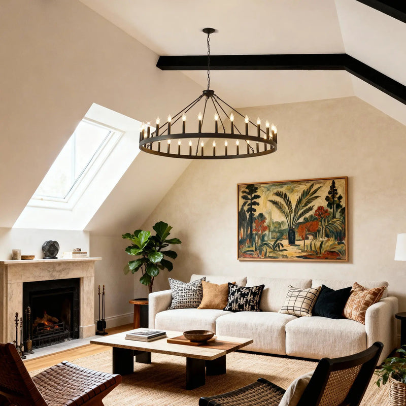 53.15 Inch Matte Black Wagon Wheel Chandelier with 30 Lights by HouseOfZazla
