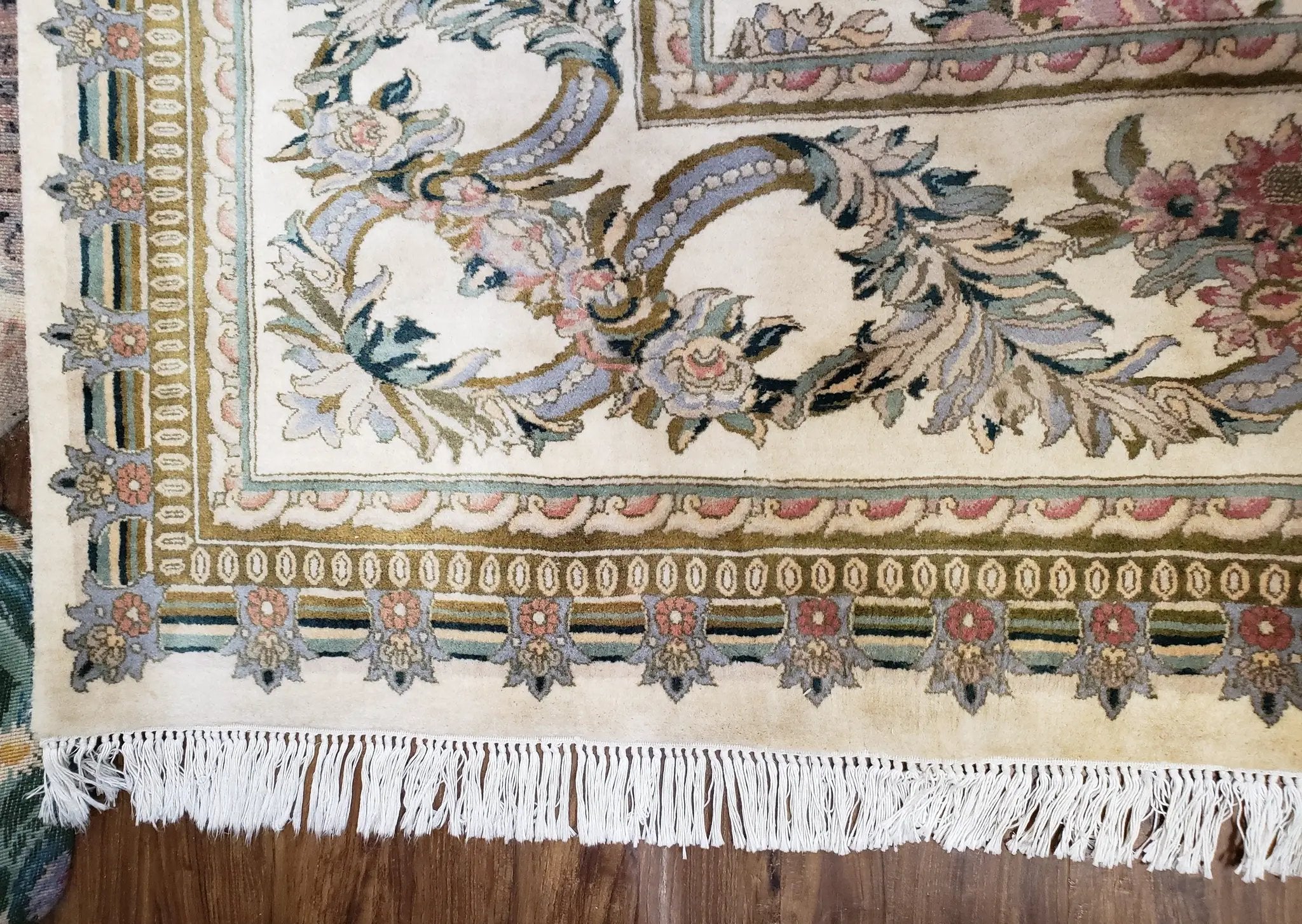 Pak Persian Floral Rug 11 x 12.6, Ivory, Very Fine, Hand Knotted by Jewel Rugs