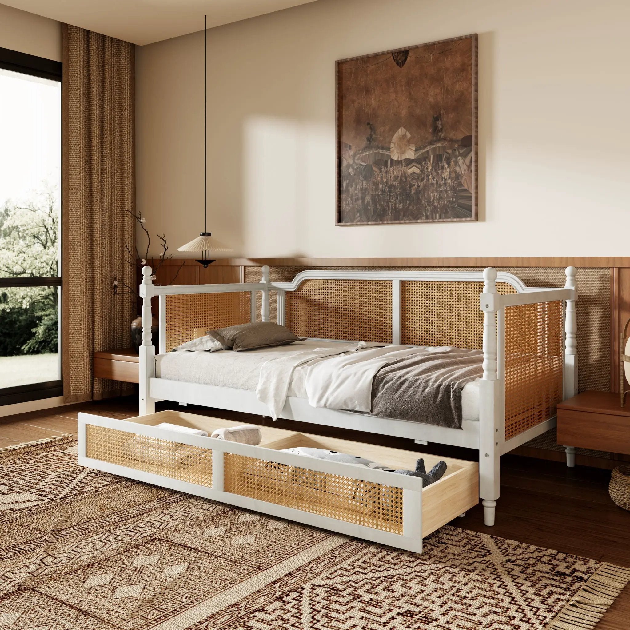 Traditional Style Rattan Daybed, No Box Spring Needed by Unique Piece Furniture