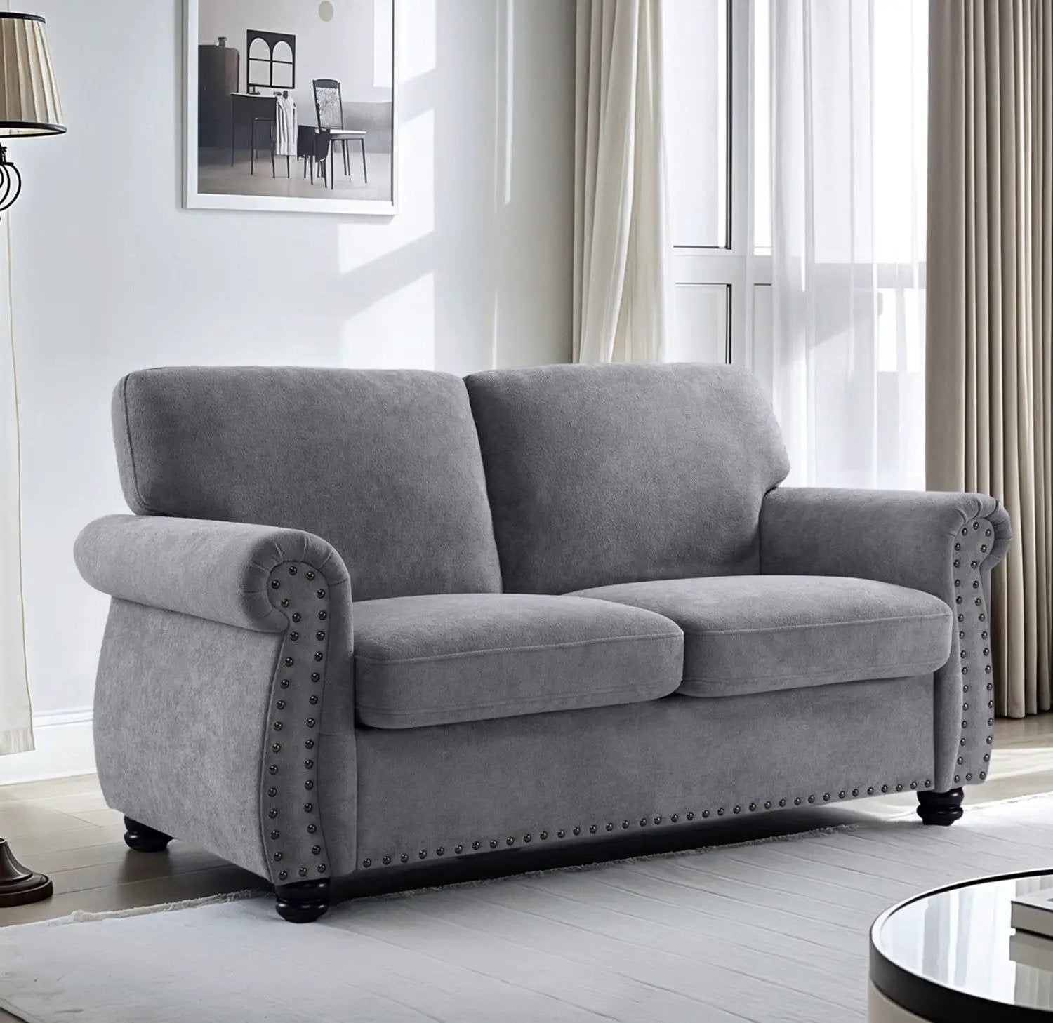 Soft Loveseat, Upholstered 2 Seater Couch, Loose Back Cushions And Turned Legs by HouseOfZazla