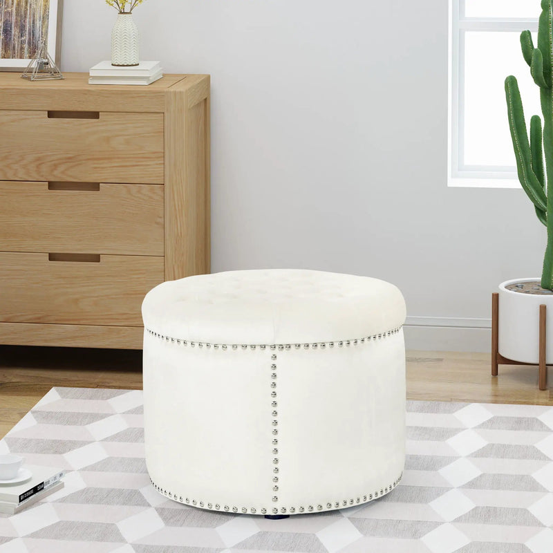 Elegant Round Ottoman Footstool With Studded Rim by HouseOfZazla
