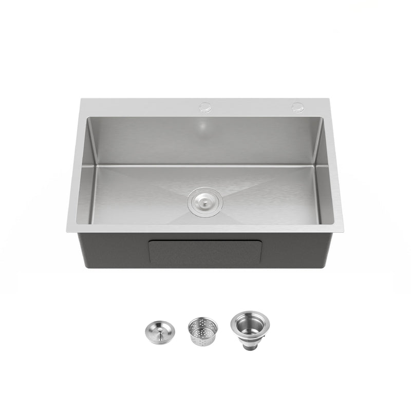Stainless Steel Kitchen Sink, 30″x19″ Single Bowl, Overmount, Brushed Nickel by HouseOfZazla