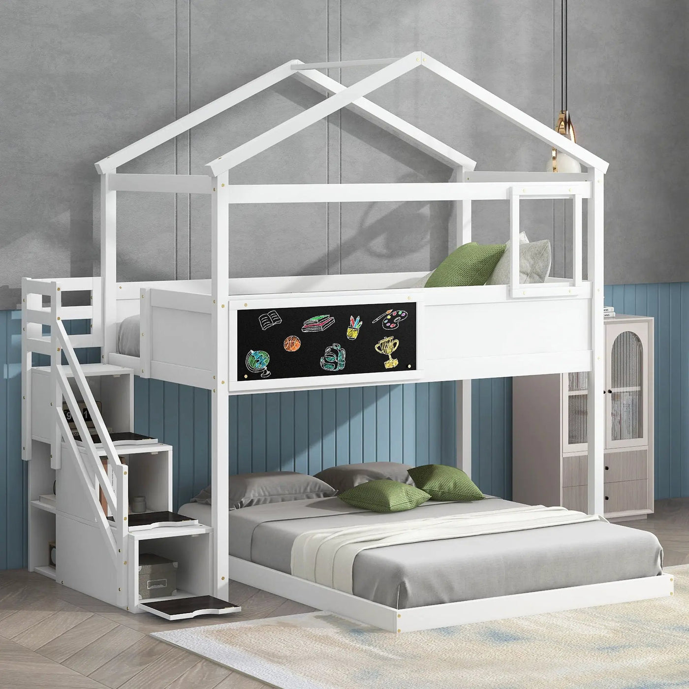 House Style Bunk Bed With Storage Staircase And board by HouseOfZazla