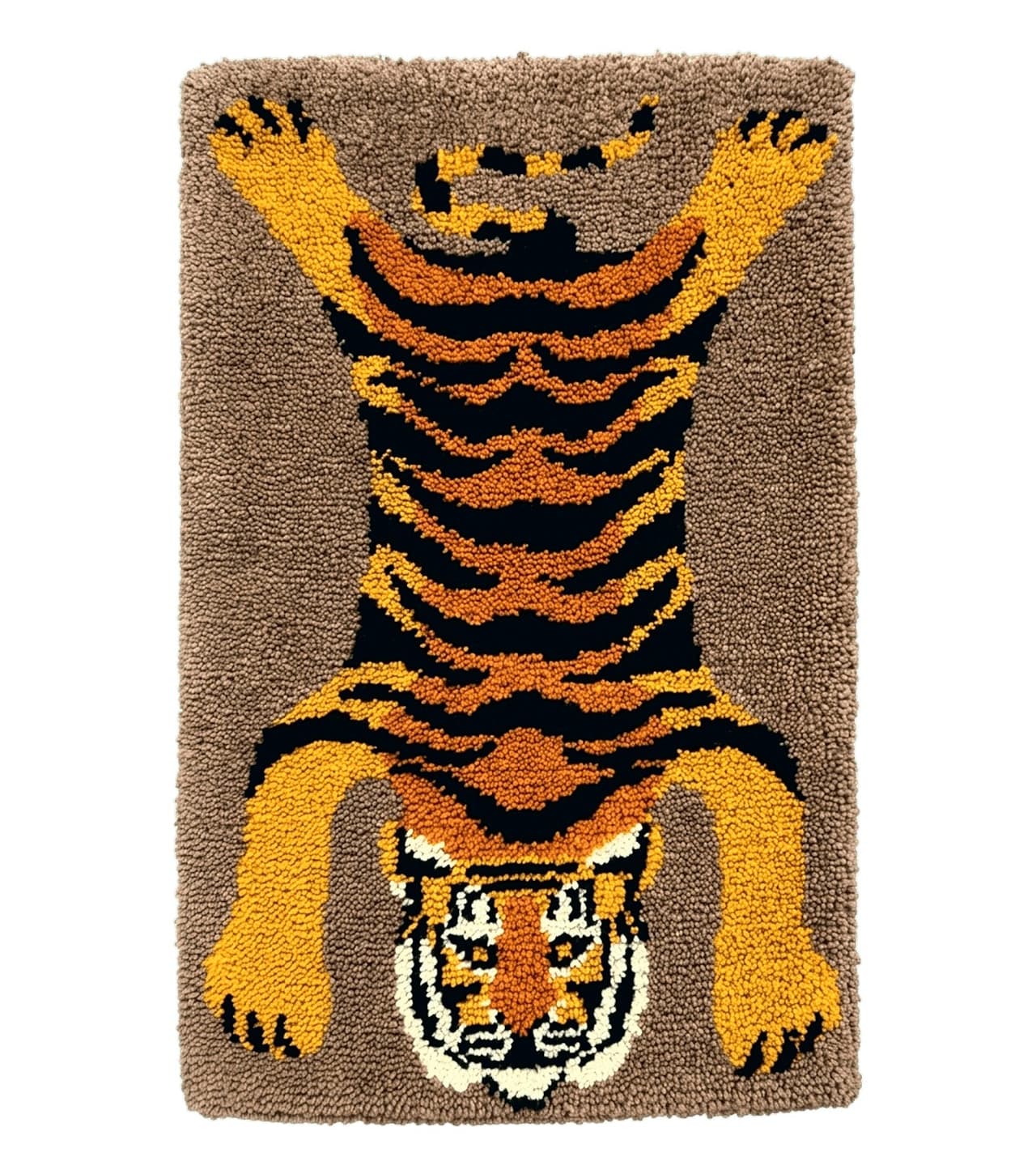 Small Hooked Rug 2x3, Tibetan Tiger Design, Wool, Unique Hooked Rug, Vintage by Jewel Rugs